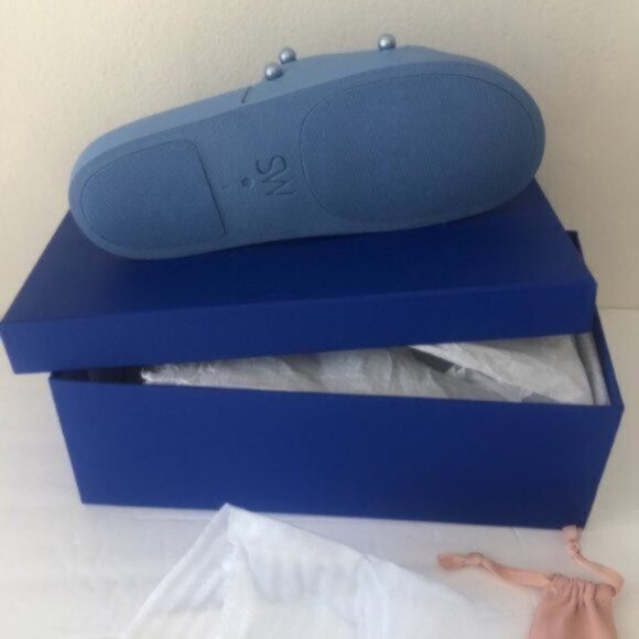 STUART WEITZMAN Studded Leather Slides Sandals Mules Blue Sz.8 - Picture 5 of 10